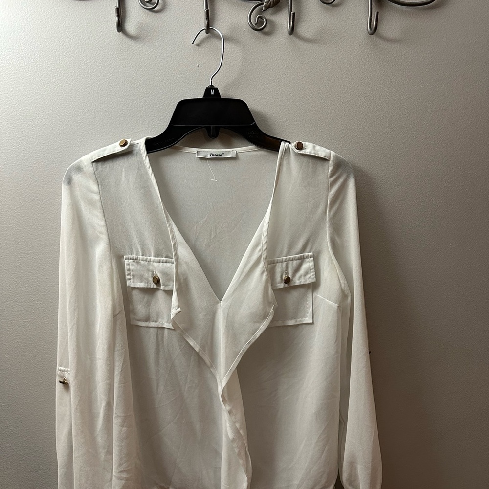 Papaya Cream Blouse with Button Accents Blouse